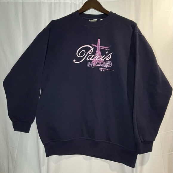 Vintage 80s Paris France Eiffel Tower Embroidered Sweater Large Gran Cottagecore - Picture 2 of 6